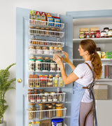 Mefirt White 9-Tier Over The Door Pantry Organizer, Pantry Organization and Storage, Deep Baskets Hanging Heavy-Duty Metal, Wall Spice Rack Seasoning Shelves for Home & Kitchen, Laundry Room Bathroom Mefirt