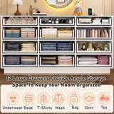 chartustriable 12 Drawers Dresser w/Power Outlet,60000-Colors Lights for Bedroom,63" Long Wooden Dresser Chest W/Anti-toppling Design,Metal Handles of Drawers for Living Room,Hallway, Entryway(White) chartustriable