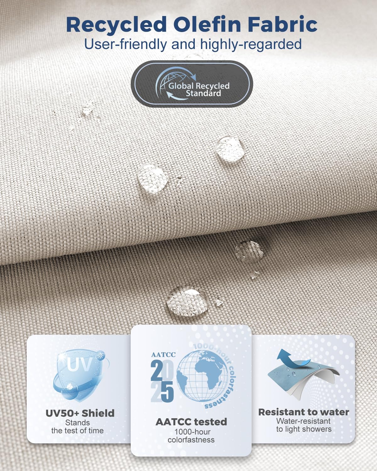 K Knowbody Aluminum Patio Furniture, Light Metal Outdoor 3-Seat Sofa, Curved Armrests, Olefin Cushions, Cast Sectional Sofa Chairs for Balcony, Porch, Backyard, Beige/Silver K Knowbody