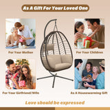 ALAULM Egg Swing Chair Outdoor Indoor Wicker Rattan Hanging Chair with Stand 350lbs Capacity w/Strong Frame & UV Resistant Cushions for Patio Balcony Bedroom (Brown) ALAULM