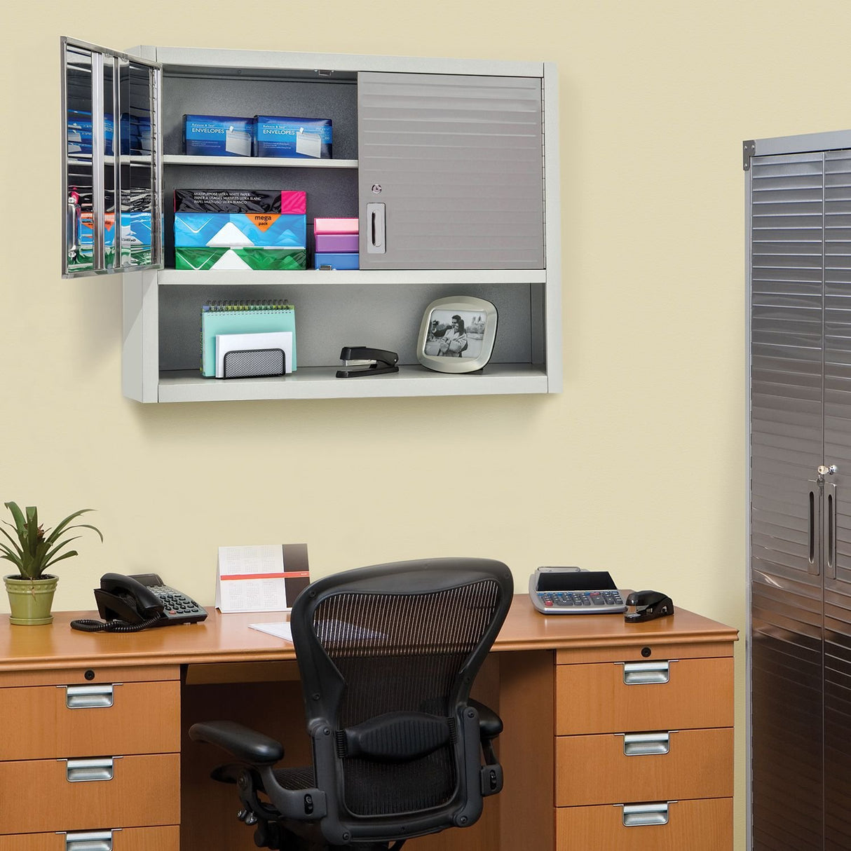 Seville Classics UltraHD Solid Steel Rolling Lockable Metal Storage Wall Cabinet Locker Organizer w/Adjustable Shelves for Garage, Warehouse, Office, Seville Classics