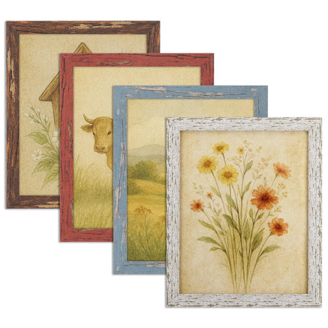 puthiac 8x10 Rustic Picture Frames, Farmhouse Distressed Wood Frame, Vintage Gallery Wall Photo Collage, Shatterproof Acrylic, Wall & Tabletop, Vertical/Horizontal, Vintage Art Prints, Set of 4 puthiac