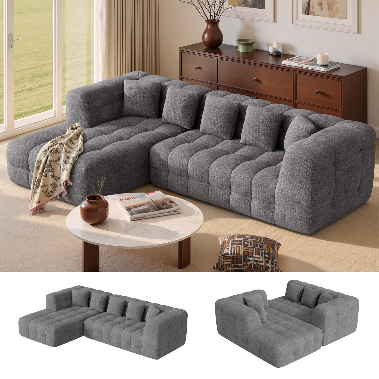 Nalupatio 107" Modern Boneless Couch Cloud Modular Sectional Sofa with L Shaped Chaise, Upholstered Comfy Chenille Couch Bed in a Box,No Assembly Required Nalupatio