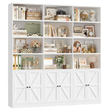 FACBOTALL 75" Triple Wide Bookshelf, White Bookshelf and Bookcase with 6 Farmhouse Doors, 71" Wide 6 Tier Book Shelf with 18 Storage Shelves, Large Wooden Bookshelves, Tall Bookcase for Office, White FACBOTALL