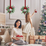 2Pcs Christmas Wreath, 10 Inch Mini Wreaths for Kitchen Cabinets, Christmas Door Wreath, Small Christmas Wreath for Fireplace Window Farmhouse Indoor Home Decorations JUSTOTRY