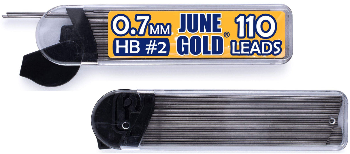 June Gold 72 Mechanical Pencils, 0.7 mm HB Lead, 2 Lead Dispensers with 220 Refills & 16 Erasers, Break Resistant, Convenient Side Click & Soft Non-Slip Grip June Gold