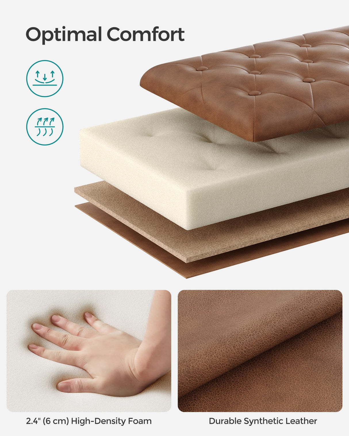 SONGMICS Storage Ottoman, Storage Bench, Tufted Entryway Bedroom Bench, 17.7 x 46.5 x 17.7 Inches, Hinges Easy Lid Operation, Wooden Legs, Synthetic Leather, Loads 330 lb, Coffee Brown ULOM071K01 SONGMICS