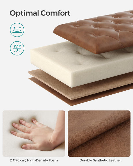 SONGMICS Storage Ottoman, Storage Bench, Tufted Entryway Bedroom Bench, 17.7 x 46.5 x 17.7 Inches, Hinges Easy Lid Operation, Wooden Legs, Synthetic Leather, Loads 330 lb, Coffee Brown ULOM071K01 SONGMICS