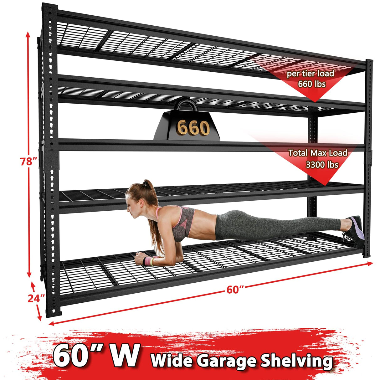 Storage Shelves, Garage Shelving Heavy Duty 3300 LBS Capacity, 60"L x 24"W x 78"H Adjustable Metal Shelving Organizer Wire Rack, 5 Tier Utility Shelf Unit for Pantry Closet Warehouse Organization MODCART