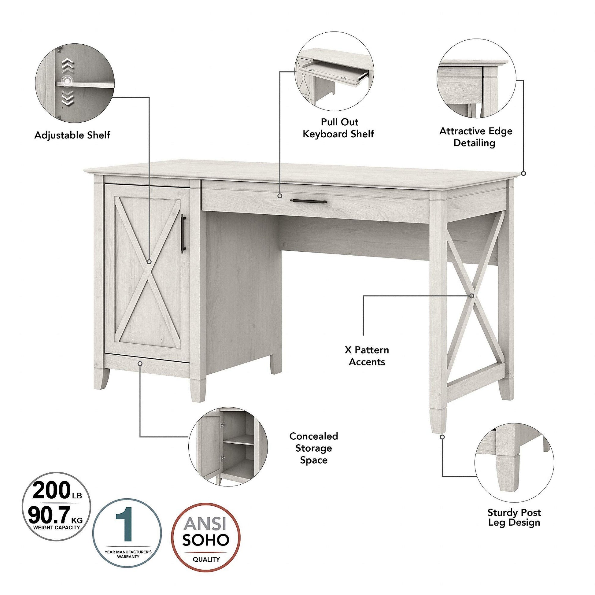 Bush Furniture Key West 54W Computer Desk with Storage and 2 Drawer Lateral File Cabinet in Linen White Oak - WoodArtSupply