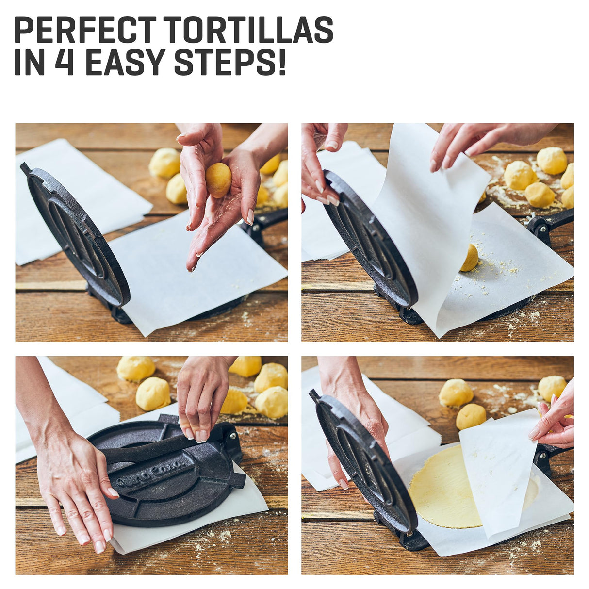 Uno Casa Tortilla Master Kit - Tortilla Press 8 Inch with Comal Pan, 4 Taco Holders, and Tortilla Warmer - Complete Taco Tuesday Kit, Rotis, and Quesadillas - Unique Gift for Friends and Family Uno Casa