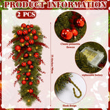 Lineshading 2 Pcs 36'' Pre Lit Artificial Christmas Teardrop Swag Christmas Teardrop LED Prelit Light up Christmas Wreaths Swag Christmas Garland Swag with Red Berries Indoor Outdoor Hanging Decor Lineshading