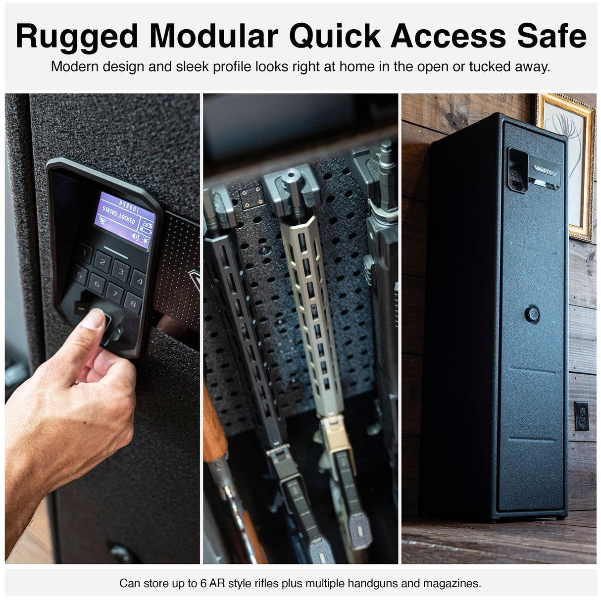 VAULTEK RS500i Compact Quick Access Biometric Rifle Safe with Modular Interior, ViSN Smart WiFi, Live Alerts, Auto-Open Door, & Anti-Theft Protection, Modular High Capacity Safe / ViSN RS500i VAULTEK