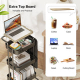 DTK 3 Tier Metal Utility Rolling Cart with Table Top and Side Bags, Tray Storage Organizer Wheels, Art Craft 4 Hooks for Kitchen Bathroom Office Living Room (Black) DTK