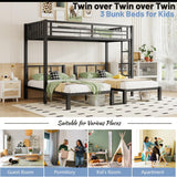 Mirightone Heavy-Duty Triple Bunk Beds for Kids, Metal Triple Twin Bunk Bed, 3 Bed Bunk Beds for Teens Girls Boys,Can be Separated into 3 Twin Beds, Black Mirightone