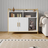 GarveeHome Cat Litter Box Enclosure with Metal Frame and Dual Storage Shelves, Modern Hidden Litter Box Furniture Indoor Cat House, Side Table Style White GarveeHome