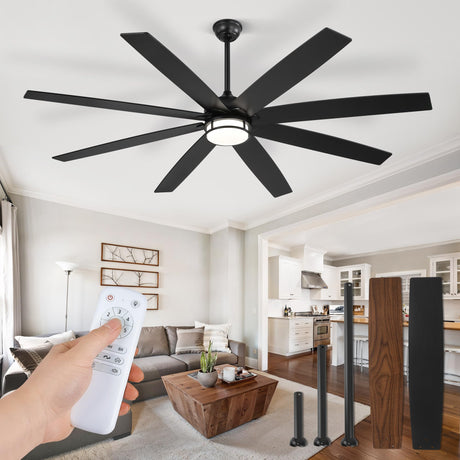 Fanbulous 72 Inch Ceiling Fans with Lights, Large Black Ceiling Fans with Remote, Farmhouse Modern Ceiling Fan Fixtures with Bright LED Light for Living Room, Bedroom, Kitchen Fanbulous