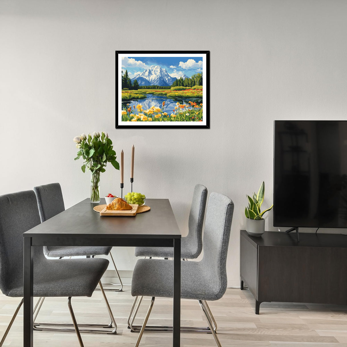 Grand Teton Paint by Numbers Kits, Snow Mountains Paint by Number for Adults, Lake Flower Scenery DIY Acrylic Painting for Home Decor Without Frame(16×20inch) ARNLRDYA