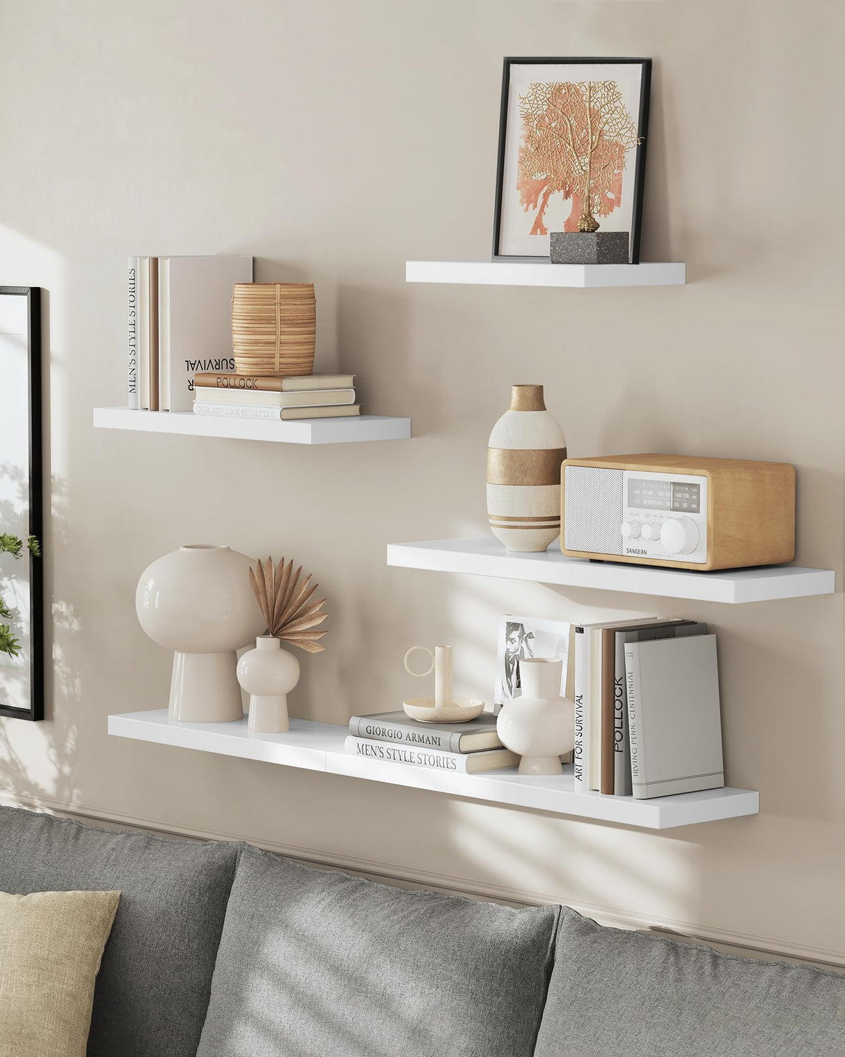 VASAGLE Wall Shelves Set of 2, Floating Shelves, Wall Mounted, 8 x 15.7 x 1.5 Inches, Display Shelves for Picture Frames, Wall Decor, Hanging Shelf for Living Room, Kitchen, White ULWS054W01 VASAGLE