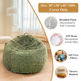 XeGe Faux Fur Comfy Bean Bag Cover(No Filler), Fluffy Stuffed Animal Storage Bean Bag Chair Cover for Bedroom Home Decor, Furry Fuzzy Bean Bag Cover for Adults Teens Kids Girls, Anti-Slip, Sage Green XeGe