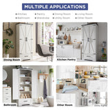 JXQTLINGMU 72" Tall Farmhouse Kitchen Pantry with Adjustable Shelves, Large Wood Kitchen Storage Cabinets with 2 Barn Doors & Drawer, Versatile Storage for Dining Room, Bathroom, Antique White JXQTLINGMU