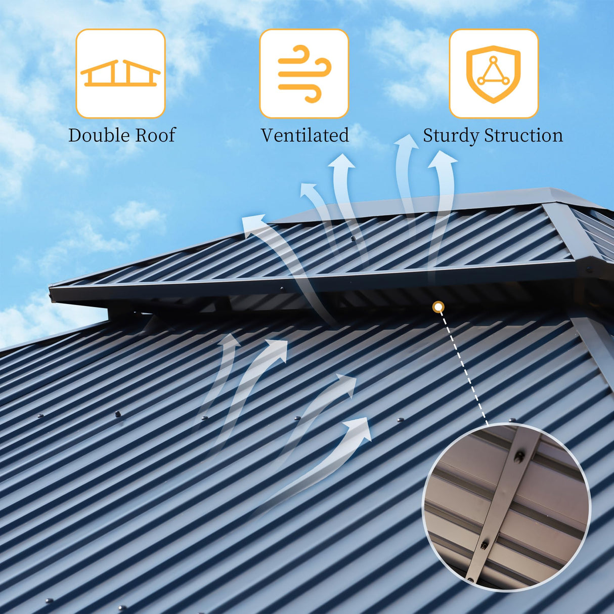 LUXOAK 13' x 15' Hardtop Gazebo,Aluminum Frame Outdoor Gazebo with Iron Roof Double Roof, Wood Gazebo for Patio, Backyard, Lawns, Parties, Black LUXOAK