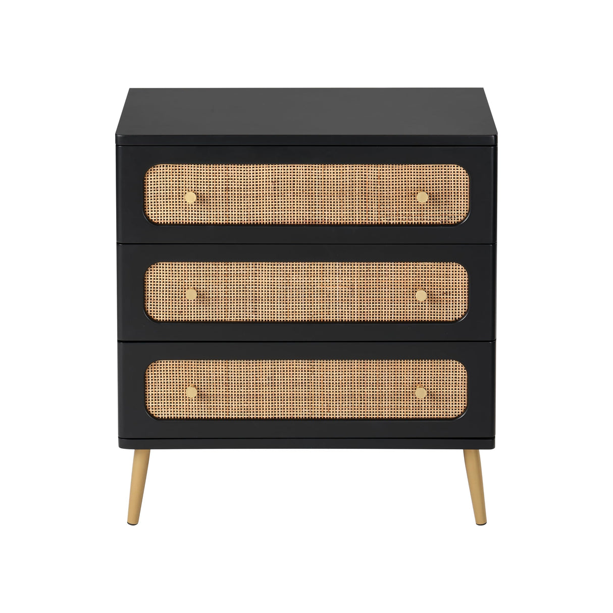 LONYKE Wicker Rattan Chest of Drawers, 3-Drawer Dresser, Black Finish Wooden Storage Cabinet, Modern Farmhouse Accent Table, Boho Mid-Century Coastal Sideboard LONYKE