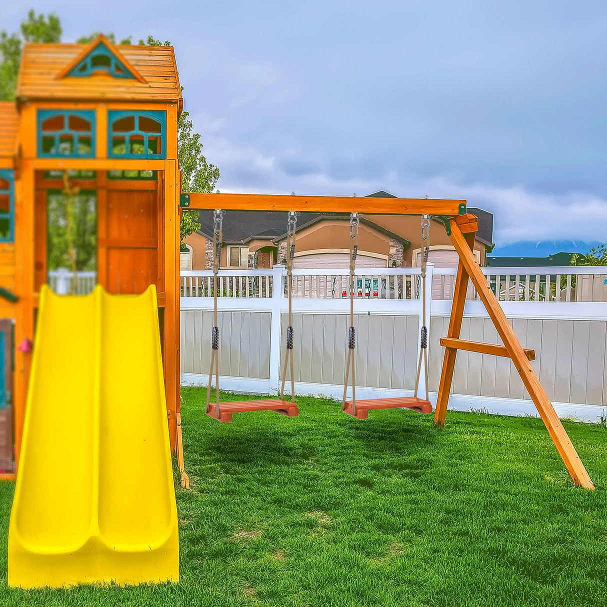 SELEWARE Wooden Swing Seat, Heavy Duty Wood Tree Swing for Adult Kids Playground Swing Sets for Backyard, Indoor Outdoor Flat Swing Seat (17.5 x 8.5 Inch) with Adjustable Rope SELEWARE