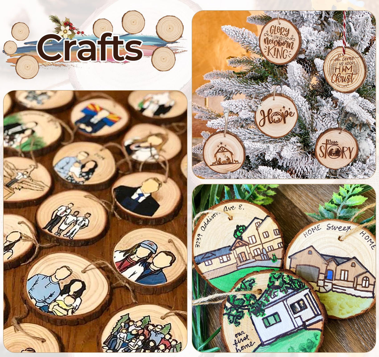 ilauke Wood Slices, 30 Pcs 2.7"-3.1" Natural Wood Slices with Predrilled Hole, Unfinished Wood with Bark, Wooden Circles for Crafts and Paint DIY Ornaments Christmas Crafts Arts Wedding Decor ilauke