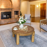 HOKYHOKY Round Wood Coffee Table - 29.53" Wooden Coffee Tables Living Room with Solid Wood Legs and Natural Wood Veneer, Farmhouse Boho Circle Coffee Tables, Natural Wood Color, 29.53" D X 16.54" H HOKYHOKY