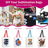 OLSUNOR 10 Pack Canvas Tote Bag with Zipper, Reusable Grocery Bags with Long Handle, DIY Heat Transfer Sublimation Blanks Shopping Bags for Advertising, Birthday, Halloween, Christmas Craft Bags OLSUNOR