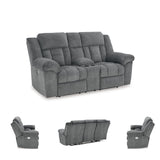Signature Design by Ashley Tip-Off Modern Wall Hugger Power Reclining Loveseat with Adjustable Headrest, USB Ports, Storage and Cup Holders, Gray Signature Design by Ashley