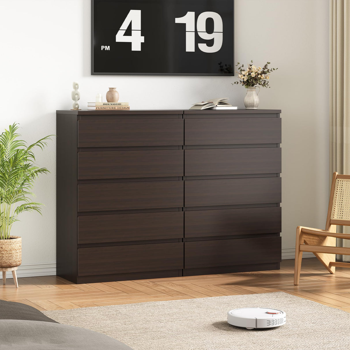 Jocoevol Modern Brown 5 Drawer Dresser for Bedroom, Simply Chest of Drawers, Wood Storage Dresser with Deep Drawers for Living Room Hallway Entryway, Brown Jocoevol