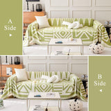 VClife Boho Couch Cover Non-slip Chenille Sectional Sofa Couch Cover for 2 Cushion Couch Sofa Modern Cream White Green Geometry Sofa Slipcover for Loveseat Washable Furniture Protector Cover 71"x 118" VClife