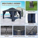 Gotland 2024 New 12' x 16' Hardtop Gazebo, Outdoor Iron Metal Double Roof Pergola with Curtains and Netting for Patio, Garden, Lawn, Navy Gotland