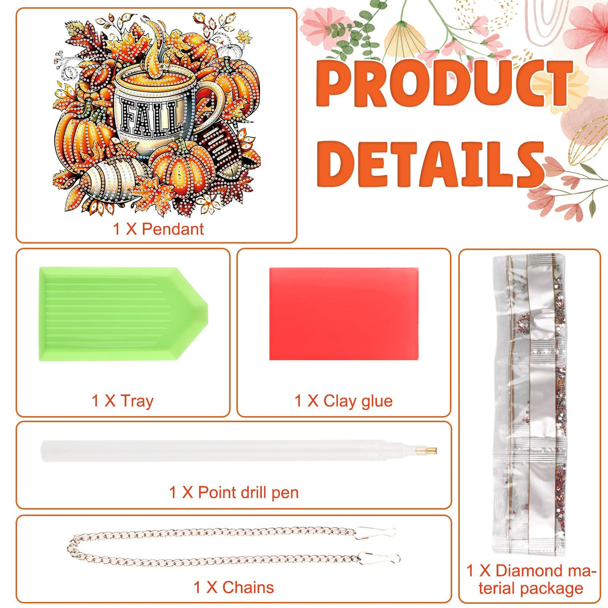 DOMROM Fall Diamond Art Hanging Pendant, DIY Pumpkin Diamond Art Painting Window Pendants, Special Shaped Rhinestone, Gem Art Suncatchers Painting Window Ornament for Home Garden Wall Decor DOMROM