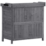 FAVSH 39" Outdoor Wooden Storage Cabinet with Metal Tabletop, Potting Bench with 2-Tier Shelves and Side Hook, Outdoor Cabinet for Garden Patio Backyard Lawn, Grey FAVSH