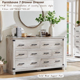 Farmhouse 7 Drawers Dresser for Bedroom, Wood Large Chest of Drawers with Thick Plank Styling, Rustic Closet Dresser for Bedroom, Living Room, Antique Brush White RedLemon