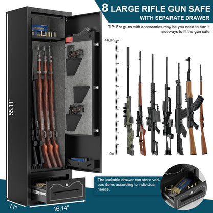 SAPITAL 8 Gun Safe Rifle,Gun Safe for Rifles and Pistols,Rifle Safe with Drawer,Gun Cabinet for Rifles and Shotguns with Scopes,Rifle Gun Safe with Removable Shelf Gun Rack (8 Gun Safe - Digital)