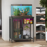 HAIOOU 20-29 Gallon Aquarium Stand with LED Light & Power Outlets, Cross Design Metal Frame Fish Tank Stand Aquarium Table with Cabinet Storage for Turtle Tank Reptile Terrarium, 360LBS Loads - Black HAIOOU