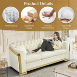 Nolohoo Luxury Velvet Chesterfield Sofa for Living Room, Comfy Mid Century Modern Victorian Couch Curved 3 Seater Deep Seat Couches Tufted Sofas with Gold Legs for Apartment, Cream White Nolohoo