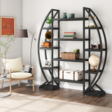 LITTLE TREE Half-Moon Shaped Bookshelf, Oval Triple Wide 5 Tiers Etagere Bookcases, Industrial Display Shelves for Living Room LITTLE TREE