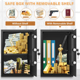 3.0 Cub Large Home Safe Fireproof Waterproof, Anti-theft Fireproof Safe Box with Programmable Keypad, Spare Keys and Removable Shelf, Digital Security Safe for Home Money Firearm Documents Medicines Bukumo