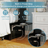 ClassyCabin Murphy Bed Queen Cabinet Without Mattress: Retro Black Wood Handle Murphy Bed Cabinet with USB Port & Small Shelves, Space Saving Wall Chest Bed with 2 Large Drawer for Home ClassyCabin