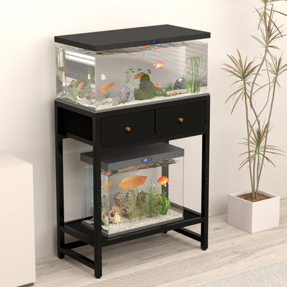 20 Gallon Fish Tank Stand with Comes with 2 Storage Boxes, 3 Tiers Heavy Duty Metal Aquarium Stand, Breeder Tank Turtle Reptile Terrariums Stand Rack，Black