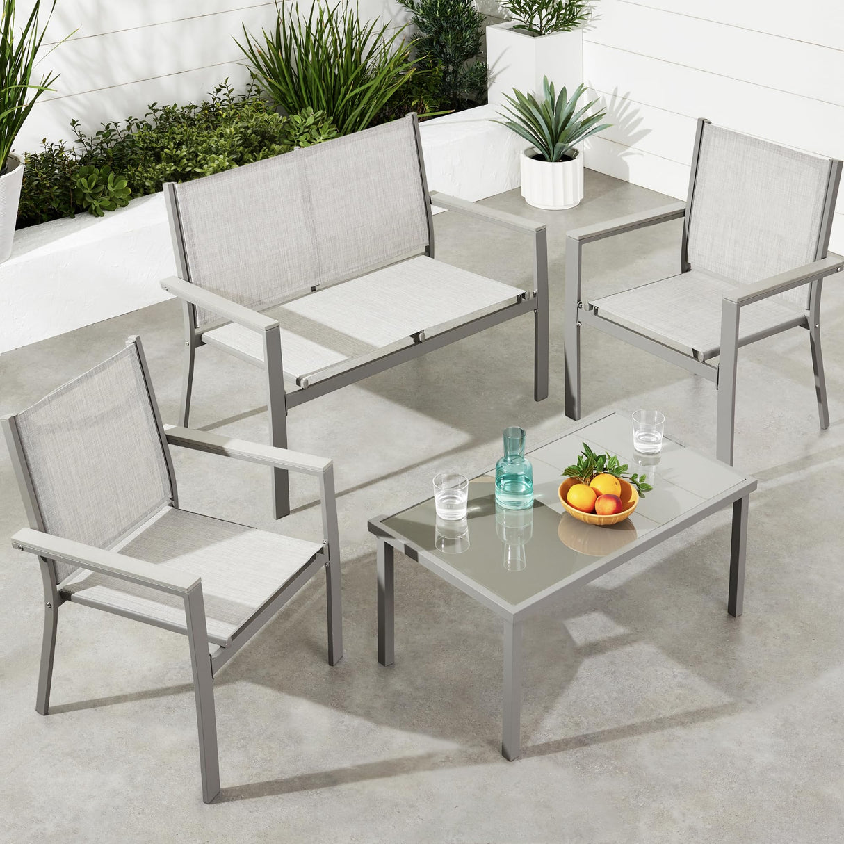 Best Choice Products 4-Piece Outdoor Textilene Patio Conversation Set, Backyard Furniture w/Loveseat, Coffee Table, Steel Frame - Gray/Gray Best Choice Products