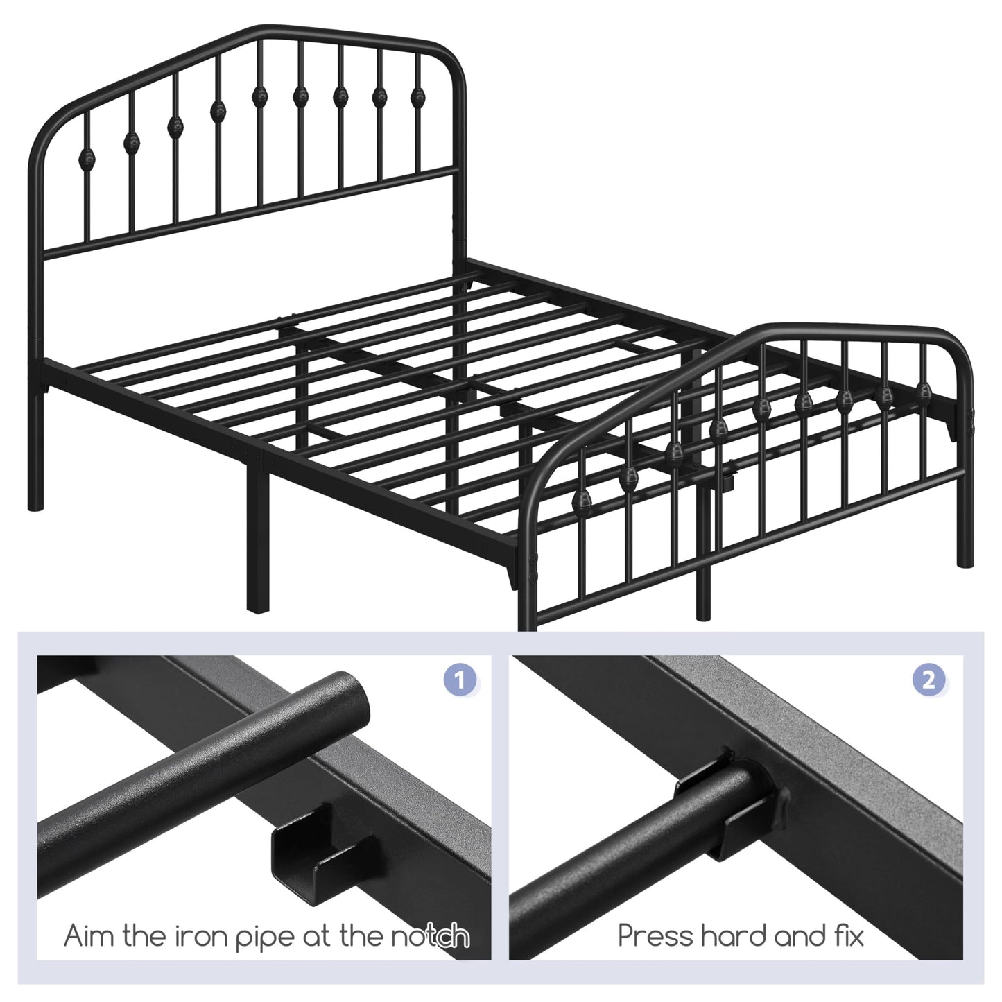 Yaheetech Full Bed Frames Metal Platform Bed with Victorian Style Wrought Iron Headboard and Footboard/Easy Assembly/No Box Spring Needed/Black Full Bed