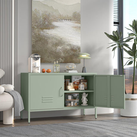 IRONFFICE Metal Storage Cabinet,TV Stand Locker Cabinet,Wide Metal Accent Cabinet with 2 Door,2-Tier Lockable Storage Cabinet,Green IRONFFICE