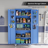 VINGLI 72'' Tall Metal Garage Storage Cabinet with Pegboards, Wheels, Locking Doors and Adjustable Shelves, File Cabinet/Tool Cabinet for Home Office/School (Blue, 32W x 16D x 72H) VINGLI