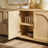 Walker Edison Sasha 4-Door Reeded Sideboard Buffet with Cord Management, 70 Inch, Coastal Oak Walker Edison